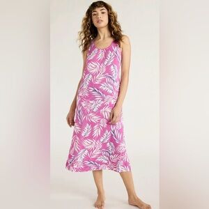 Magenta Tropical Print Midi Dress